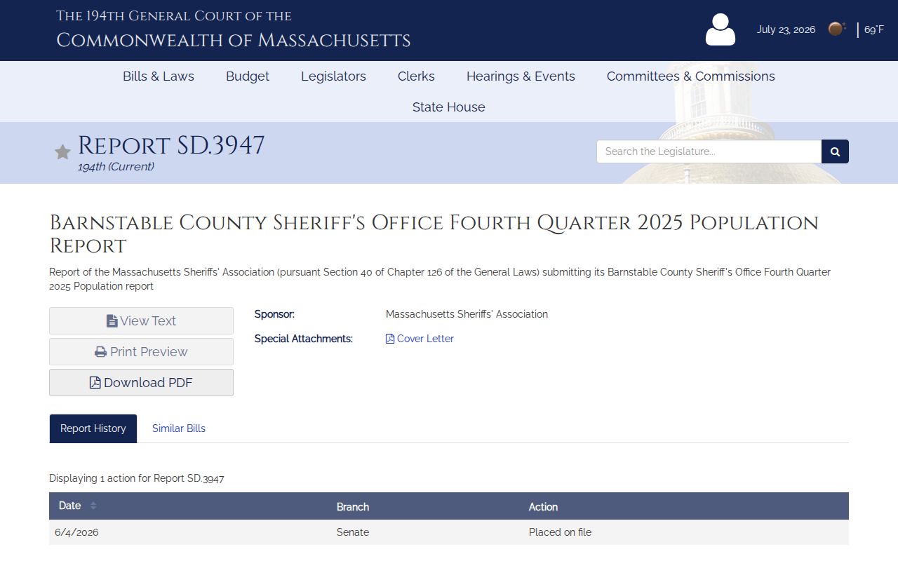 Barnstable County quarterly release report landing page